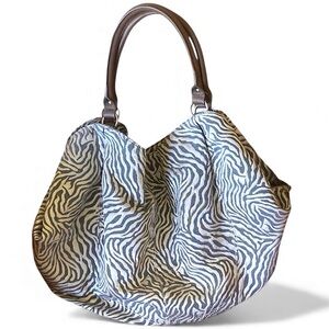 ANNE TAYLOR LOFT Metallic Zebra Print Hobo Shoulder Bag Animal Print Minimalist